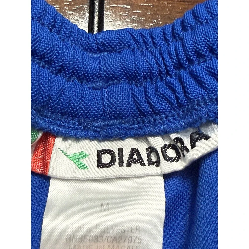 🔥Vintage Diadora Soccer Shorts Mens M Blue Vtg Shiny 90's Y2K Spellout Stitch